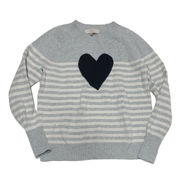 Ann Taylor LOFT Sweaters - Loft gray stripe heart sweater women's small pull on